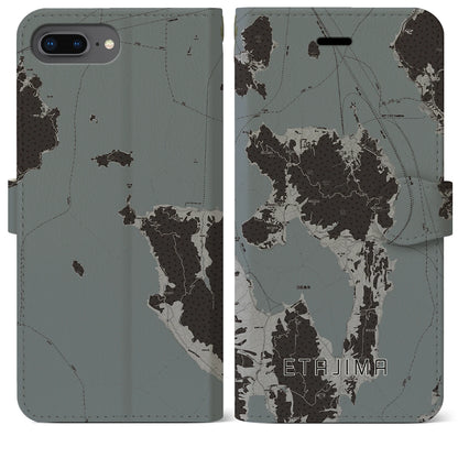 【江田島（広島県）】地図柄iPhoneケース（手帳タイプ）モノトーン・iPhone 8Plus /7Plus / 6sPlus / 6Plus 用