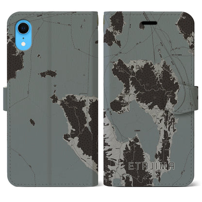 【江田島（広島県）】地図柄iPhoneケース（手帳タイプ）モノトーン・iPhone XR 用