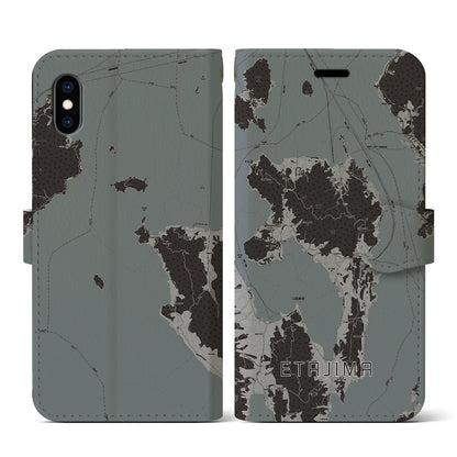 【江田島（広島県）】地図柄iPhoneケース（手帳タイプ）モノトーン・iPhone XS / X 用