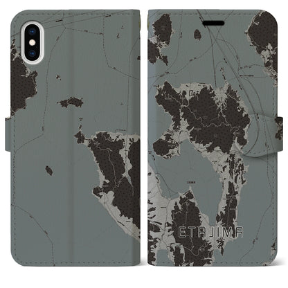 【江田島（広島県）】地図柄iPhoneケース（手帳タイプ）モノトーン・iPhone XS Max 用