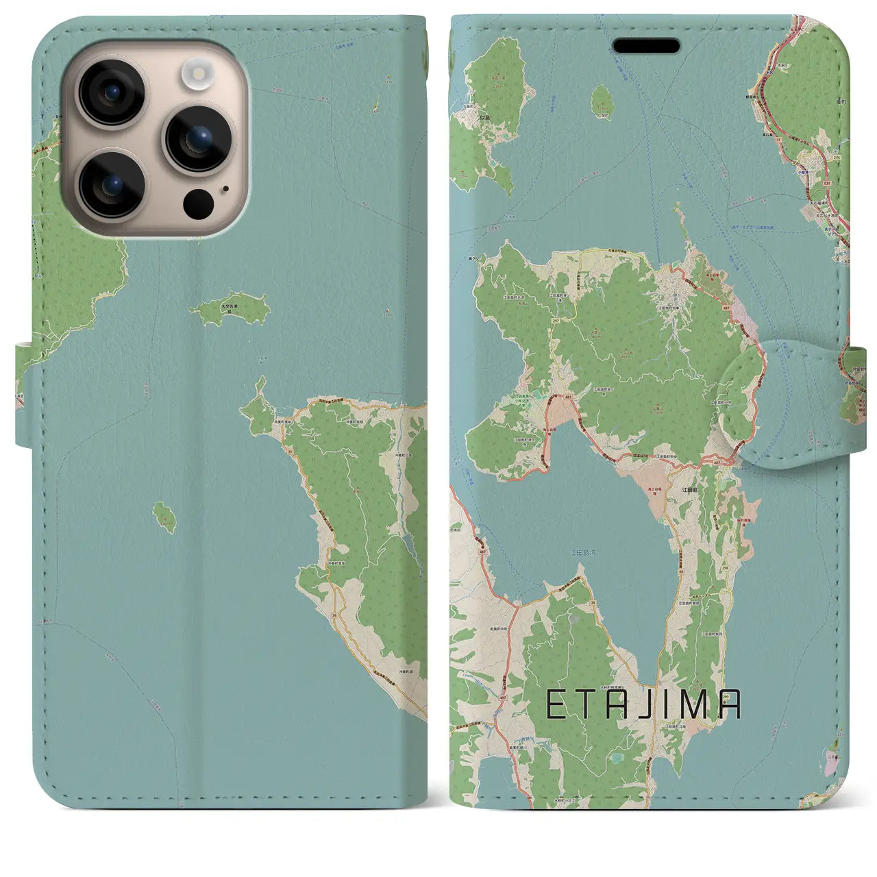 【江田島（広島県）】地図柄iPhoneケース（手帳タイプ）ナチュラル・iPhone 16 Plus 用