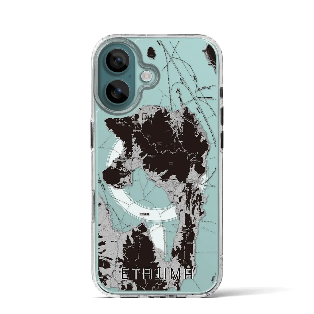 【江田島（広島県）】地図柄iPhoneケース（MagSafeタイプ）モノトーン・iPhone 16 Pro 用