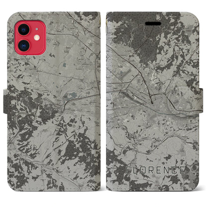 【フィレンツェ（イタリア）】地図柄iPhoneケース（手帳タイプ）モノトーン・iPhone 11 用
