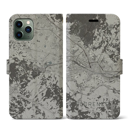【フィレンツェ（イタリア）】地図柄iPhoneケース（手帳タイプ）モノトーン・iPhone 11 Pro 用