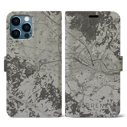 【フィレンツェ（イタリア）】地図柄iPhoneケース（手帳タイプ）モノトーン・iPhone 12 / 12 Pro 用