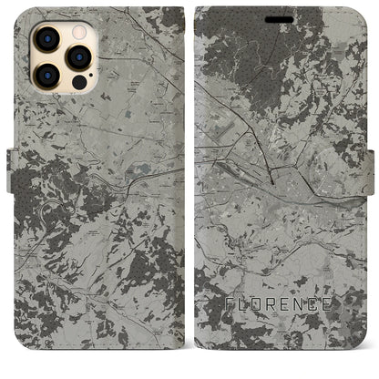 【フィレンツェ（イタリア）】地図柄iPhoneケース（手帳タイプ）モノトーン・iPhone 12 Pro Max 用
