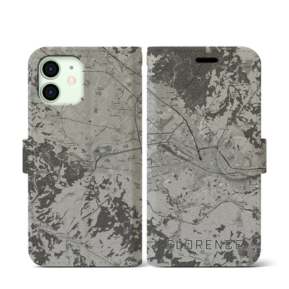 【フィレンツェ（イタリア）】地図柄iPhoneケース（手帳タイプ）モノトーン・iPhone 12 mini 用