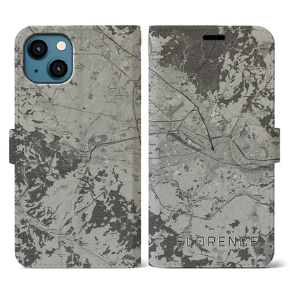 【フィレンツェ（イタリア）】地図柄iPhoneケース（手帳タイプ）モノトーン・iPhone 13 用