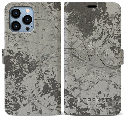 【フィレンツェ（イタリア）】地図柄iPhoneケース（手帳タイプ）モノトーン・iPhone 13 Pro Max 用