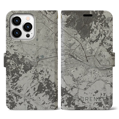 【フィレンツェ（イタリア）】地図柄iPhoneケース（手帳タイプ）モノトーン・iPhone 13 Pro 用
