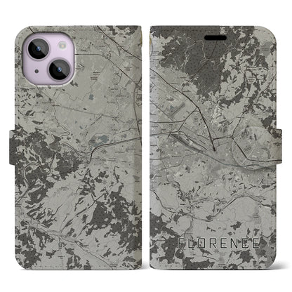 【フィレンツェ（イタリア）】地図柄iPhoneケース（手帳タイプ）モノトーン・iPhone 14 用