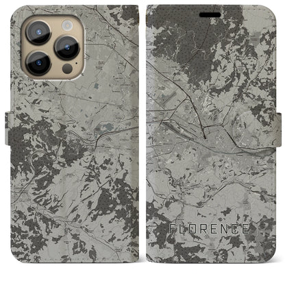 【フィレンツェ（イタリア）】地図柄iPhoneケース（手帳タイプ）モノトーン・iPhone 14 Pro Max 用