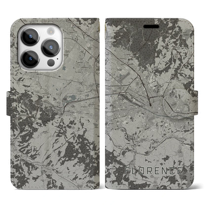 【フィレンツェ（イタリア）】地図柄iPhoneケース（手帳タイプ）モノトーン・iPhone 14 Pro 用