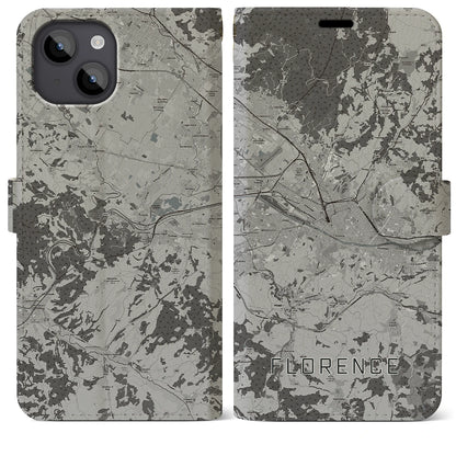 【フィレンツェ（イタリア）】地図柄iPhoneケース（手帳タイプ）モノトーン・iPhone 14 Plus 用