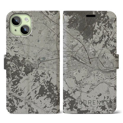 【フィレンツェ（イタリア）】地図柄iPhoneケース（手帳タイプ）モノトーン・iPhone 15 用