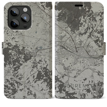 【フィレンツェ（イタリア）】地図柄iPhoneケース（手帳タイプ）モノトーン・iPhone 15 Pro Max 用