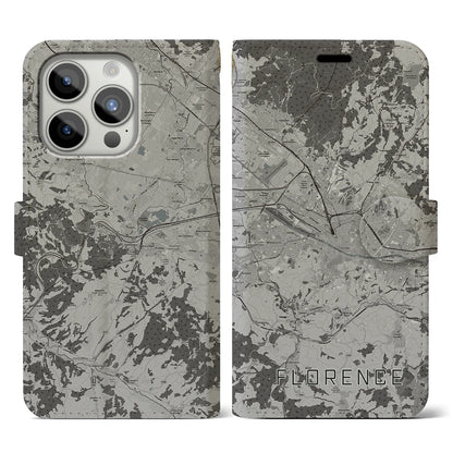 【フィレンツェ（イタリア）】地図柄iPhoneケース（手帳タイプ）モノトーン・iPhone 15 Pro 用