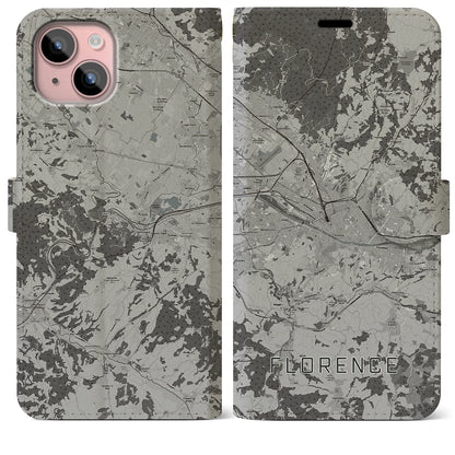 【フィレンツェ（イタリア）】地図柄iPhoneケース（手帳タイプ）モノトーン・iPhone 15 Plus 用