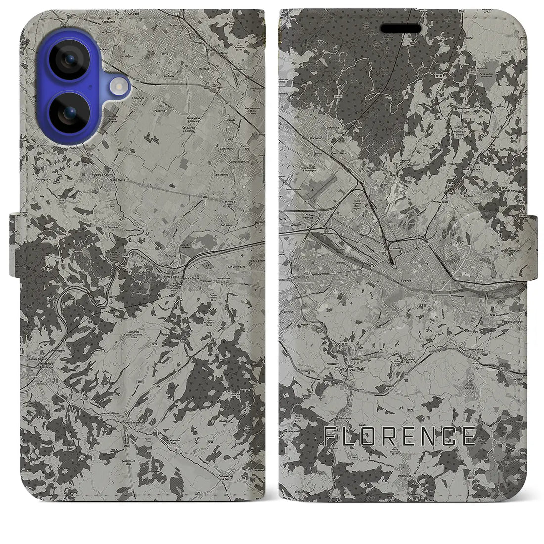 【フィレンツェ(イタリア)】地図柄iPhoneケース(手帳タイプ)モノトーン・iPhone 16 Pro Max 用