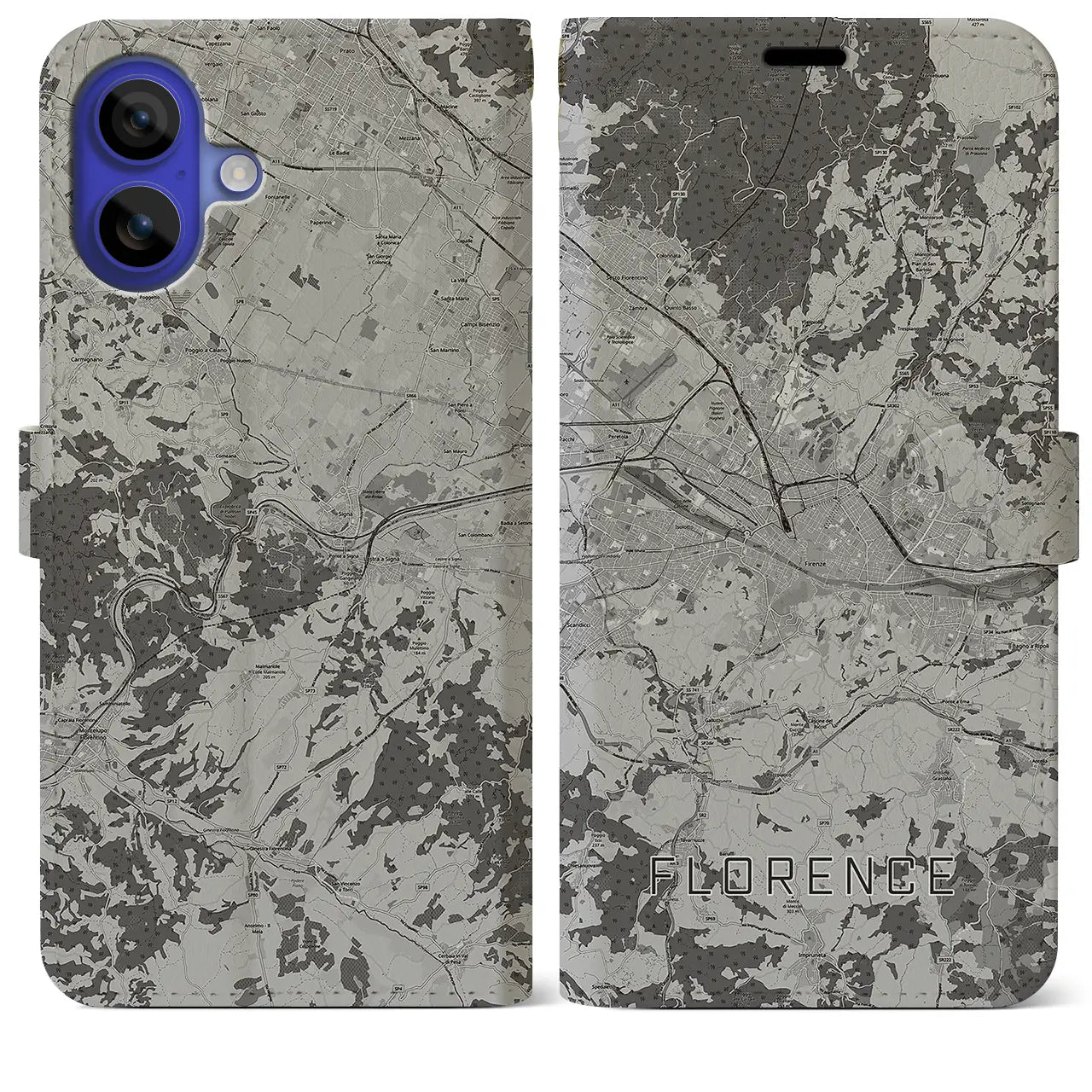 【フィレンツェ（イタリア）】地図柄iPhoneケース（手帳タイプ）