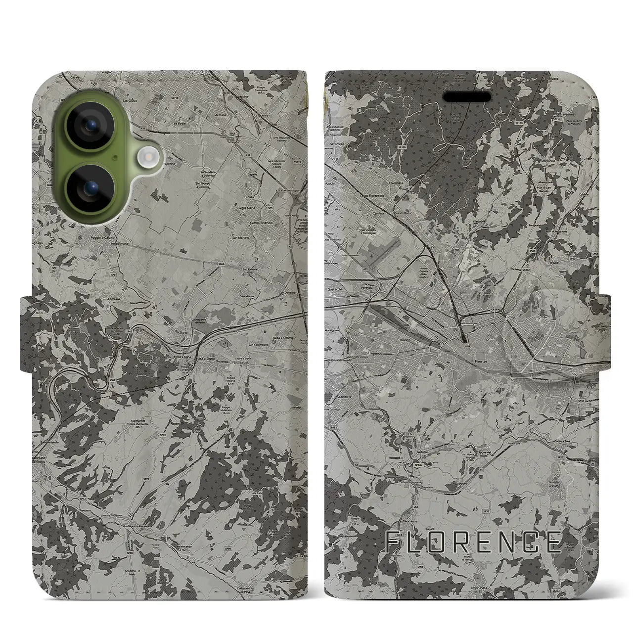 【フィレンツェ（イタリア）】地図柄iPhoneケース（手帳タイプ）