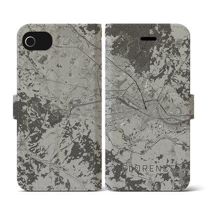 【フィレンツェ（イタリア）】地図柄iPhoneケース（手帳タイプ）モノトーン・iPhone SE（第3 / 第2世代） / 8 / 7 / 6s / 6 用