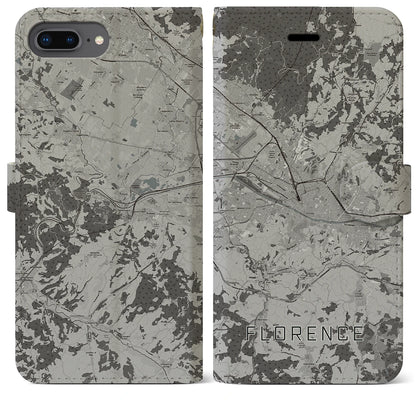 【フィレンツェ（イタリア）】地図柄iPhoneケース（手帳タイプ）モノトーン・iPhone 8Plus /7Plus / 6sPlus / 6Plus 用