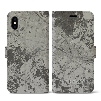 【フィレンツェ（イタリア）】地図柄iPhoneケース（手帳タイプ）モノトーン・iPhone XS / X 用