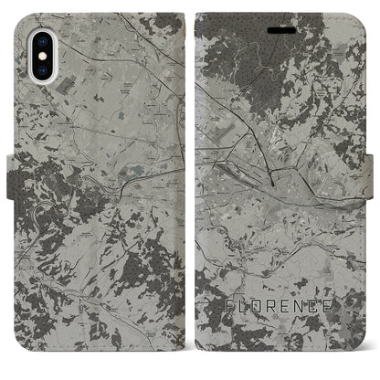 【フィレンツェ（イタリア）】地図柄iPhoneケース（手帳タイプ）モノトーン・iPhone XS Max 用
