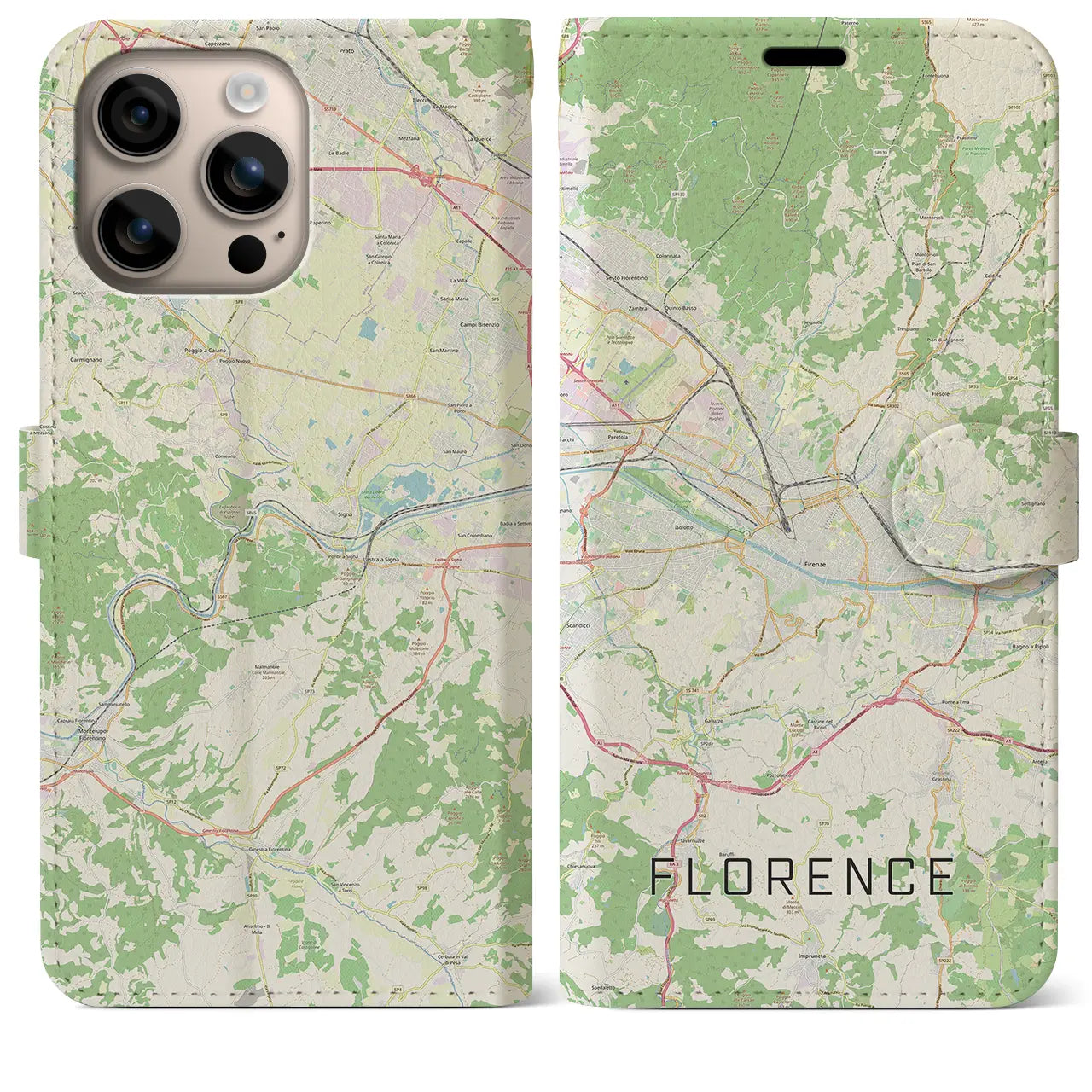 【フィレンツェ（イタリア）】地図柄iPhoneケース（手帳タイプ）ナチュラル・iPhone 16 Plus 用