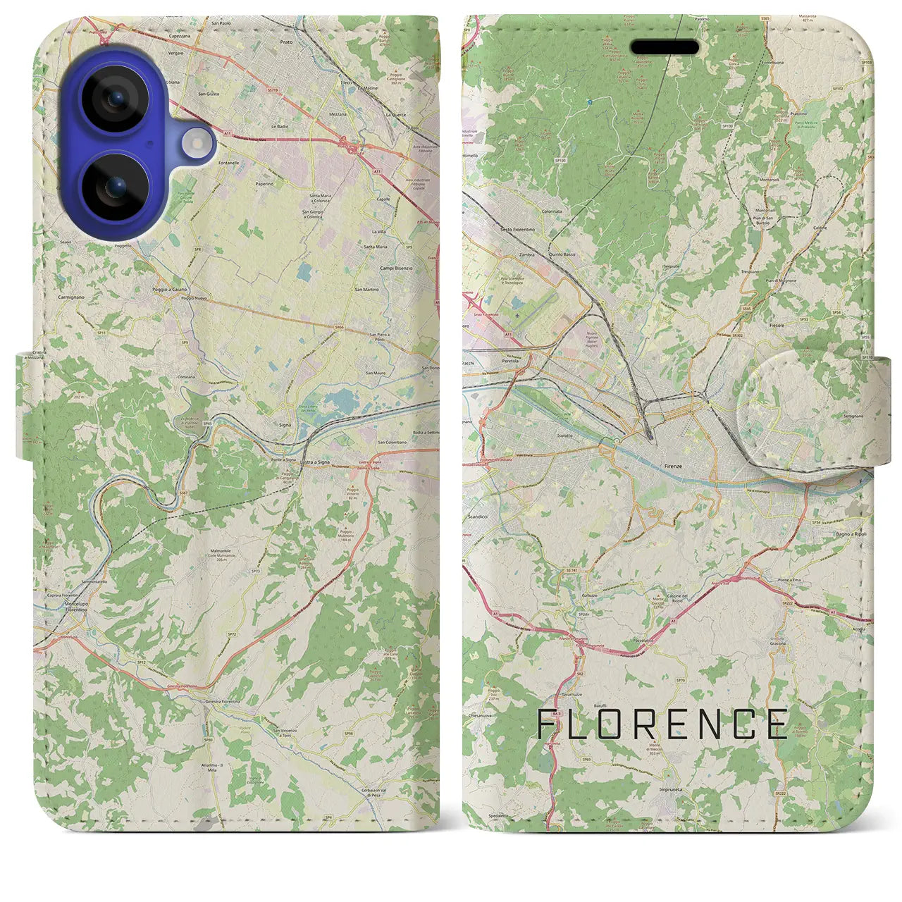 【フィレンツェ（イタリア）】地図柄iPhoneケース（手帳タイプ）
