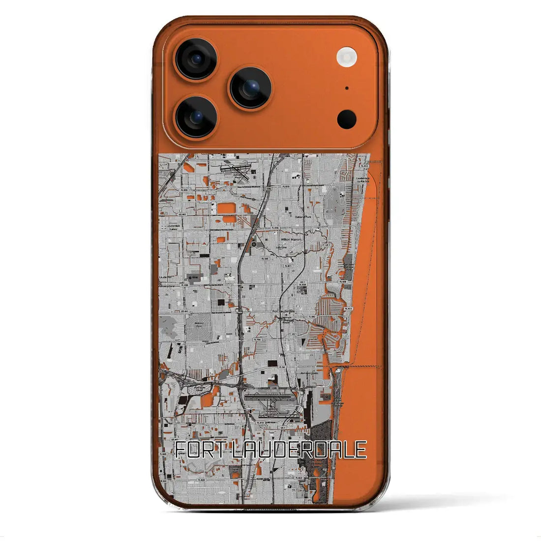 【フォートローダーデール(アメリカ)】地図柄iPhoneケース(クリアタイプ)モノトーン・iPhone 17 Pro Max 用