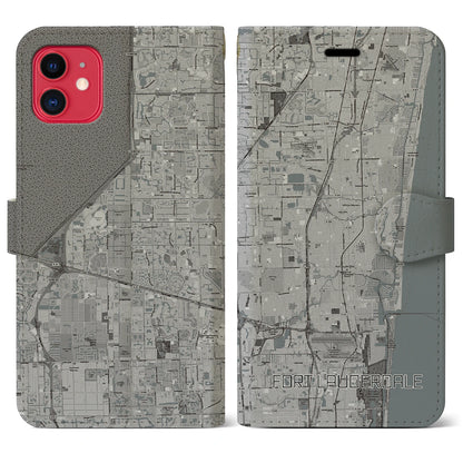 【フォートローダーデール（アメリカ）】地図柄iPhoneケース（手帳タイプ）モノトーン・iPhone 11 用