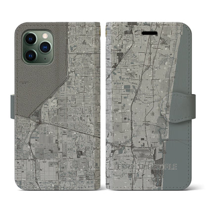 【フォートローダーデール（アメリカ）】地図柄iPhoneケース（手帳タイプ）モノトーン・iPhone 11 Pro 用
