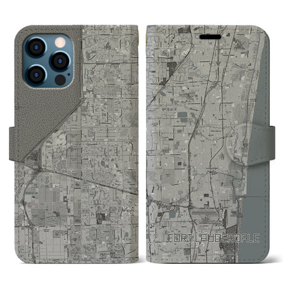 【フォートローダーデール（アメリカ）】地図柄iPhoneケース（手帳タイプ）モノトーン・iPhone 12 / 12 Pro 用