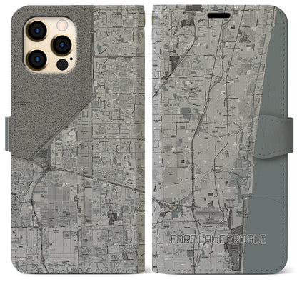 【フォートローダーデール（アメリカ）】地図柄iPhoneケース（手帳タイプ）モノトーン・iPhone 12 Pro Max 用