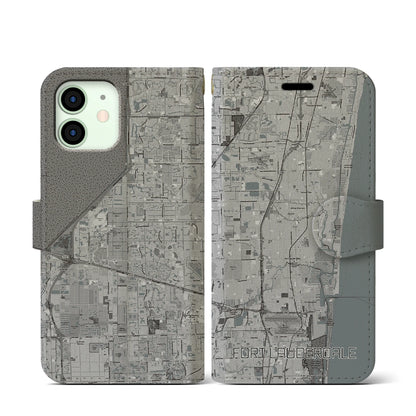 【フォートローダーデール（アメリカ）】地図柄iPhoneケース（手帳タイプ）モノトーン・iPhone 12 mini 用