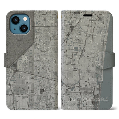 【フォートローダーデール（アメリカ）】地図柄iPhoneケース（手帳タイプ）モノトーン・iPhone 13 用