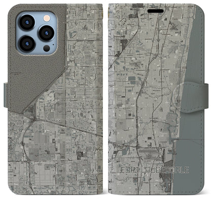 【フォートローダーデール（アメリカ）】地図柄iPhoneケース（手帳タイプ）モノトーン・iPhone 13 Pro Max 用