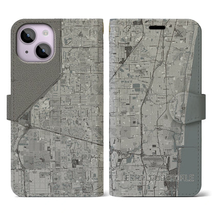 【フォートローダーデール（アメリカ）】地図柄iPhoneケース（手帳タイプ）モノトーン・iPhone 14 用