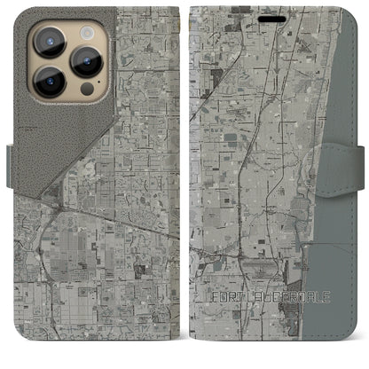 【フォートローダーデール（アメリカ）】地図柄iPhoneケース（手帳タイプ）モノトーン・iPhone 14 Pro Max 用