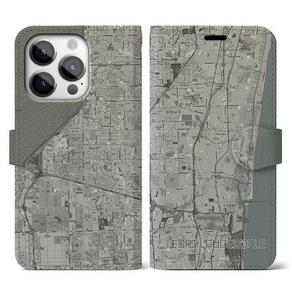 【フォートローダーデール（アメリカ）】地図柄iPhoneケース（手帳タイプ）モノトーン・iPhone 14 Pro 用