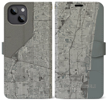 【フォートローダーデール（アメリカ）】地図柄iPhoneケース（手帳タイプ）モノトーン・iPhone 14 Plus 用