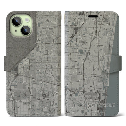 【フォートローダーデール（アメリカ）】地図柄iPhoneケース（手帳タイプ）モノトーン・iPhone 15 用