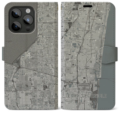 【フォートローダーデール（アメリカ）】地図柄iPhoneケース（手帳タイプ）モノトーン・iPhone 15 Pro Max 用