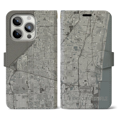 【フォートローダーデール（アメリカ）】地図柄iPhoneケース（手帳タイプ）モノトーン・iPhone 15 Pro 用