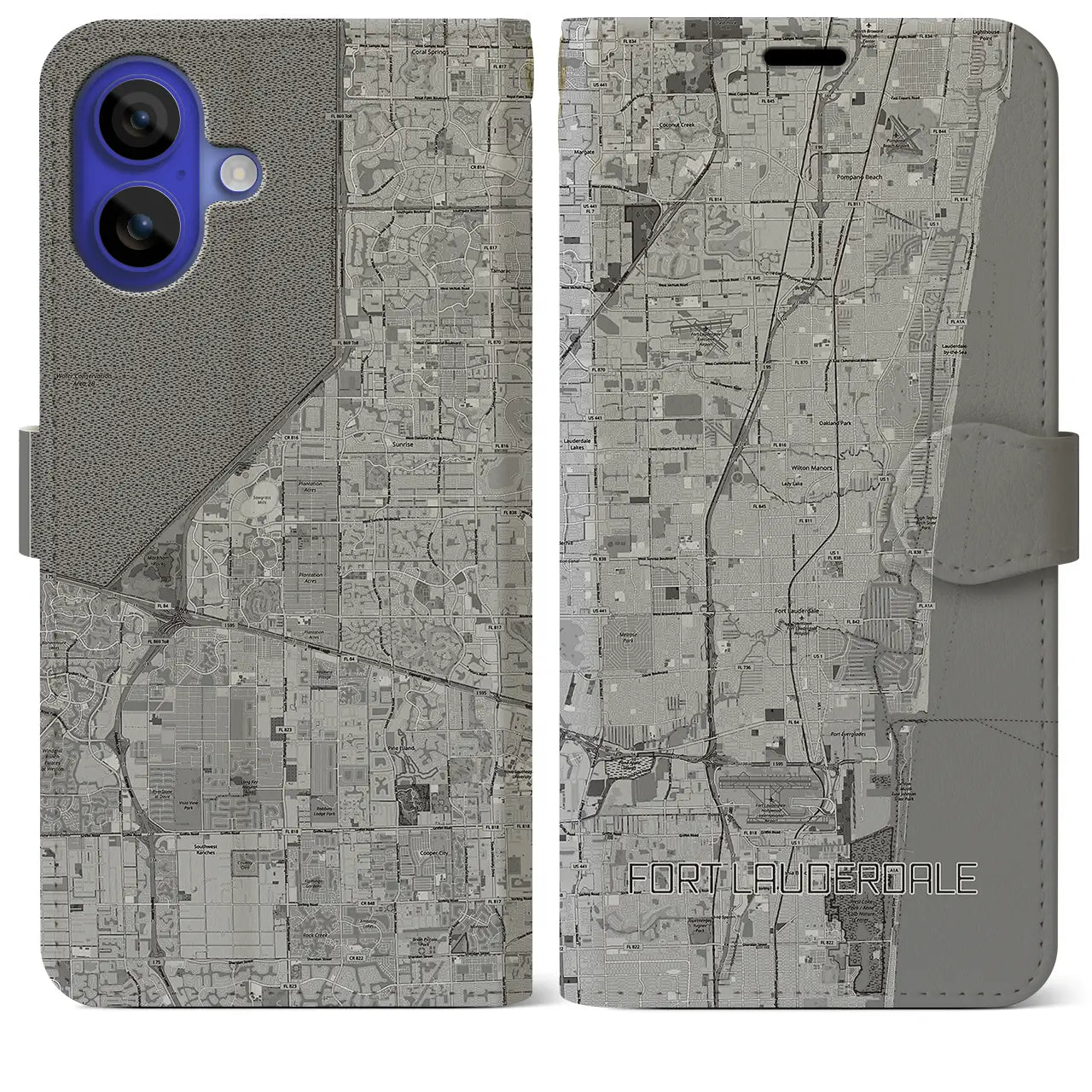 【フォートローダーデール（アメリカ）】地図柄iPhoneケース（手帳タイプ）