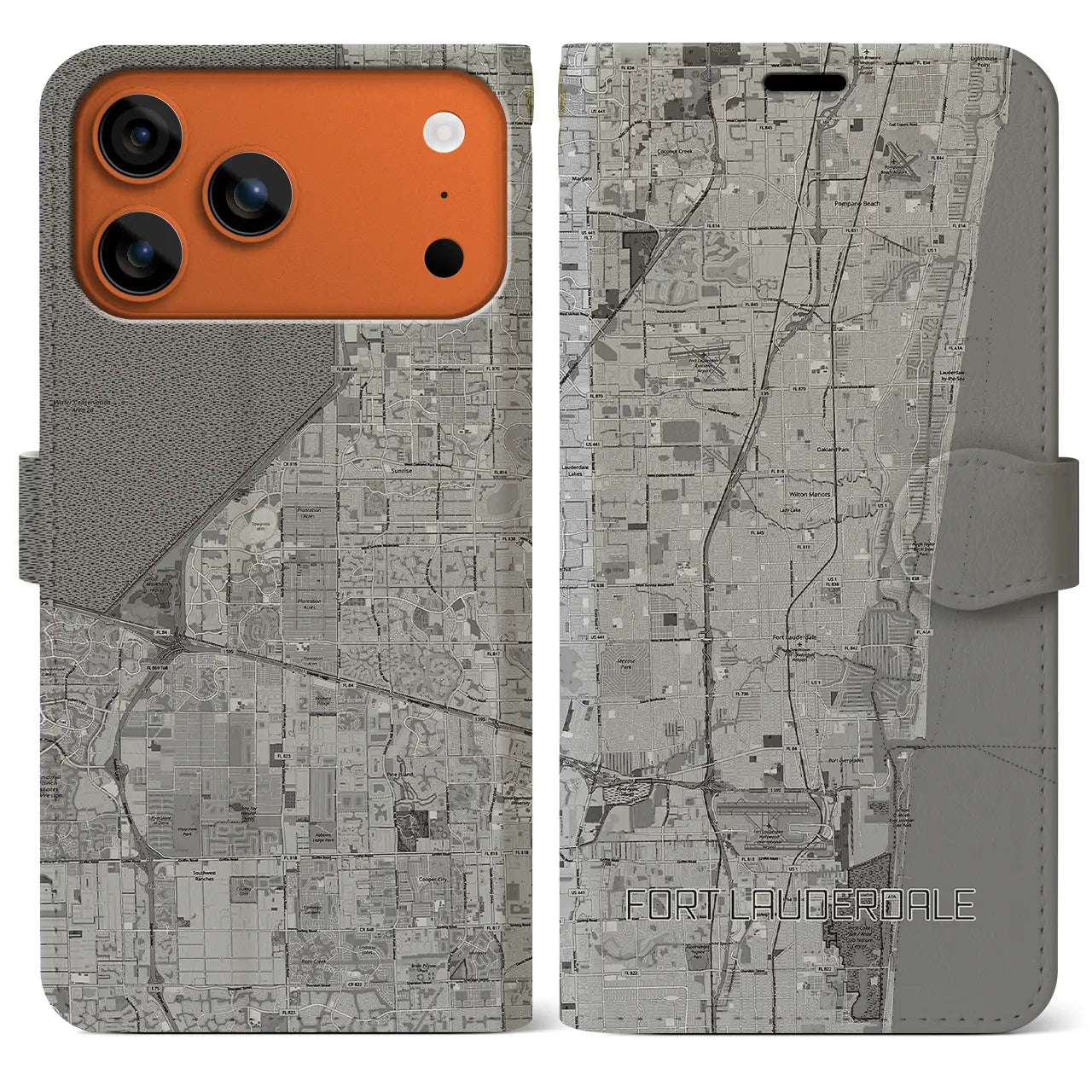 【フォートローダーデール（アメリカ）】地図柄iPhoneケース（手帳タイプ）