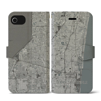 【フォートローダーデール（アメリカ）】地図柄iPhoneケース（手帳タイプ）モノトーン・iPhone SE（第3 / 第2世代） / 8 / 7 / 6s / 6 用