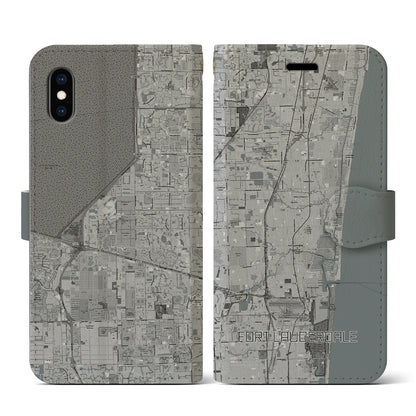 【フォートローダーデール（アメリカ）】地図柄iPhoneケース（手帳タイプ）モノトーン・iPhone XS / X 用